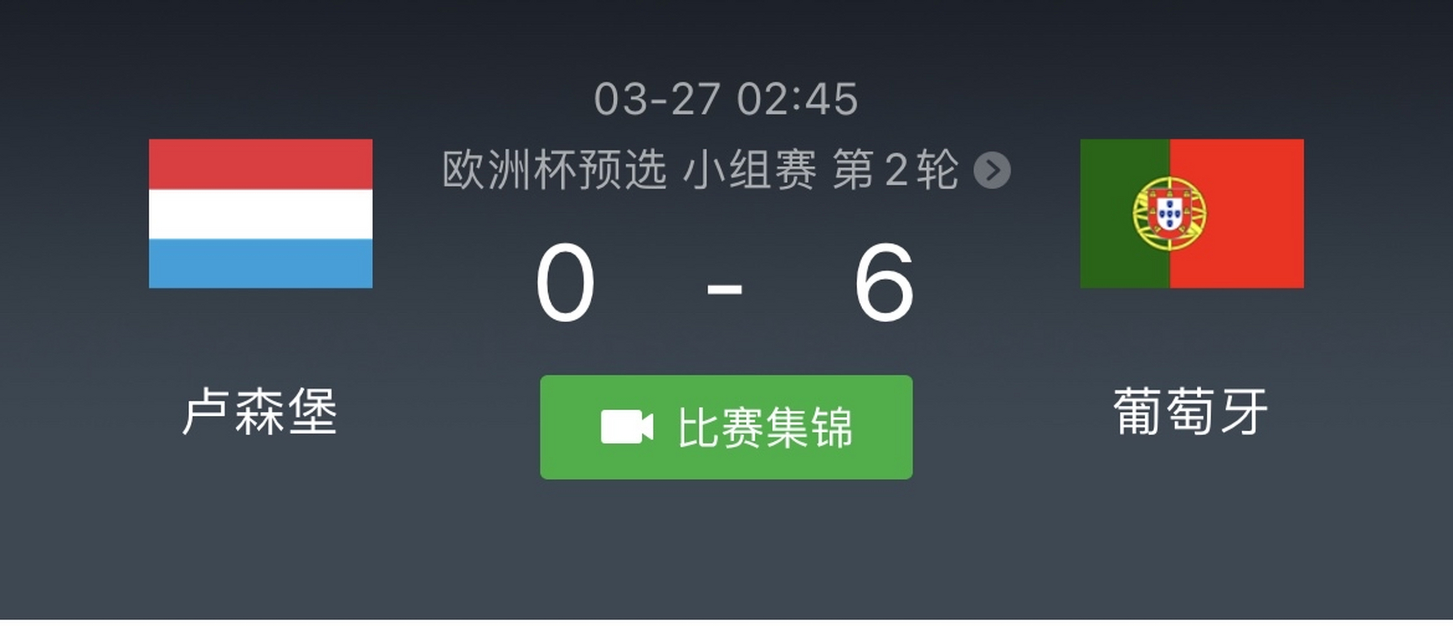 bob体育官方入口-葡萄牙大胜卢森堡，成功捍卫小组积分榜首(葡萄牙1胜6平)